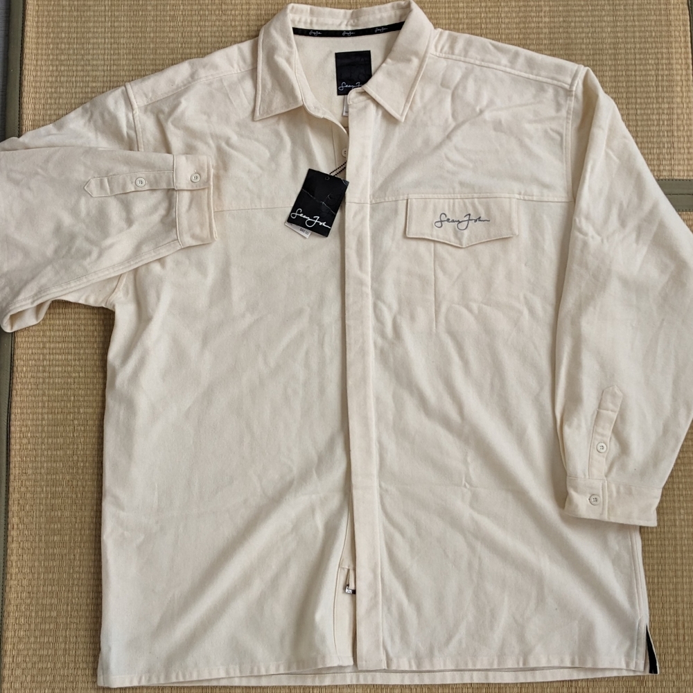 NWT Sean John wool shirt jacket ivory beige oversized brand new unworn 3XL